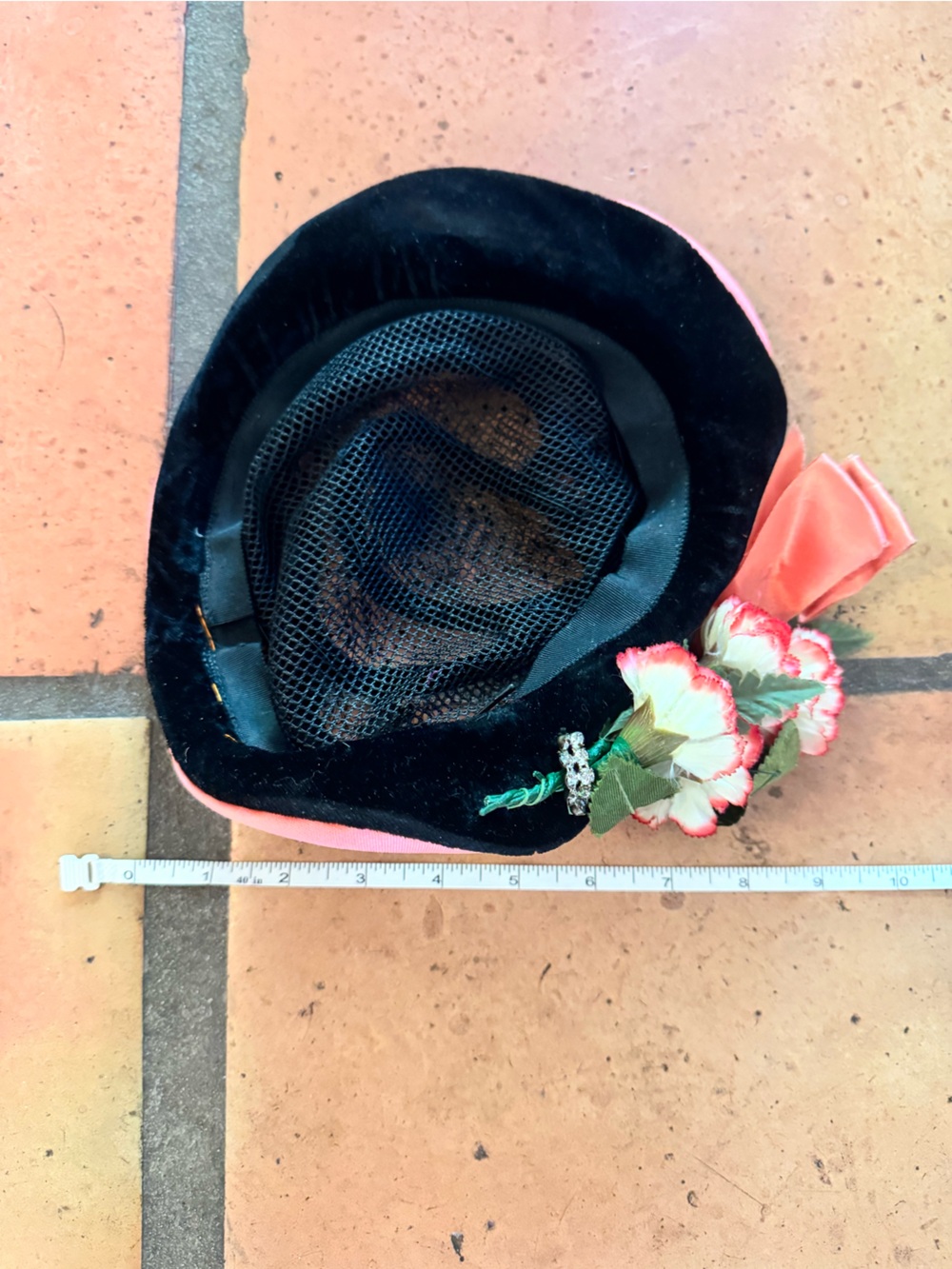 VTG 40s 50s Vintage Black Velvet Pink Carnation Hat